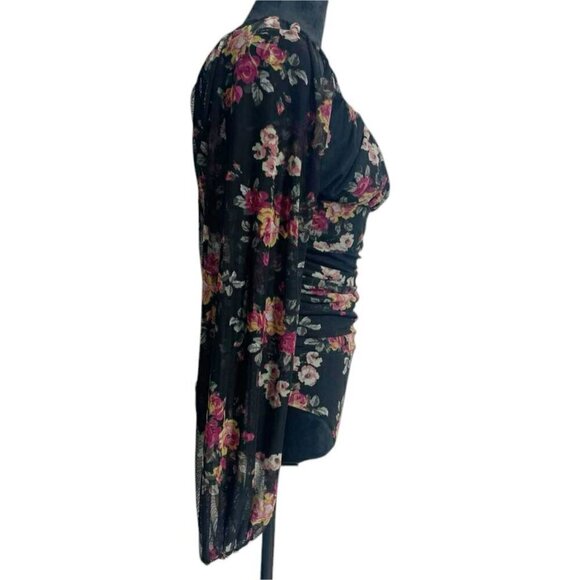Lulus Size Medium  Top Blouse Long Sleeve Floral Ruched - Picture 3 of 8